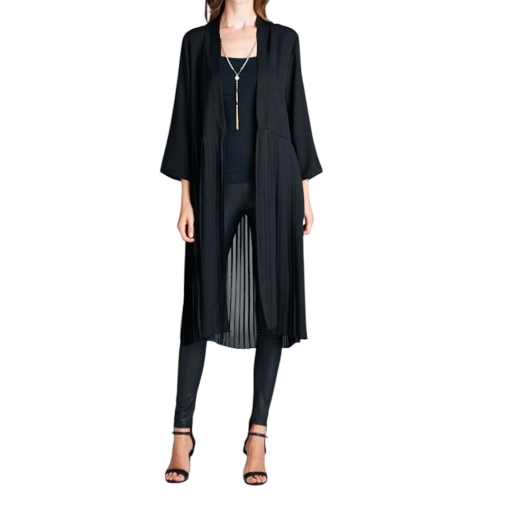 Mechant Black Draped Pleated Duster